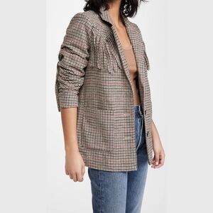 Rails Jagger Houndstooth Plaid Button Front Blazer, Pockets, Fringe Detail sz M